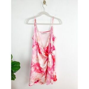Madison Marcus Pink Tie Dye Silky Tie Up Mini Dress Sz S